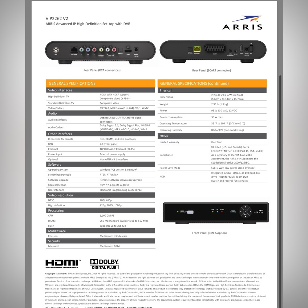Arris - Advanced Wireless
IP High-Definition DVR set-Top-VIP2262 includes power - Picture 2 of 2